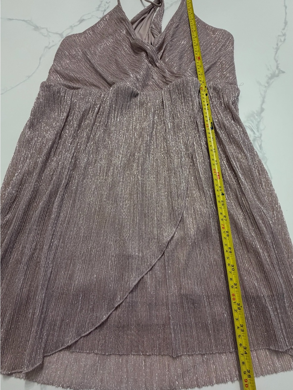 Express Sleeveless Metallic Mauve Wrap Mini Dress XL - Picture 3 of 8
